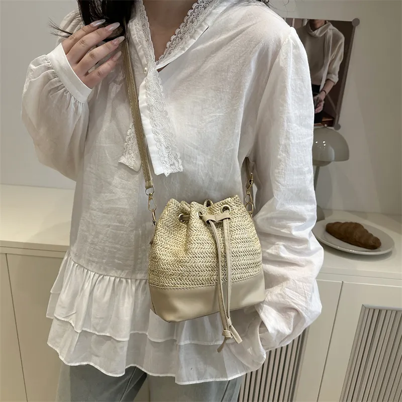 WXRX Woven Bucket Bag, Shoulder Bag Women's Ecru/Khaki-8