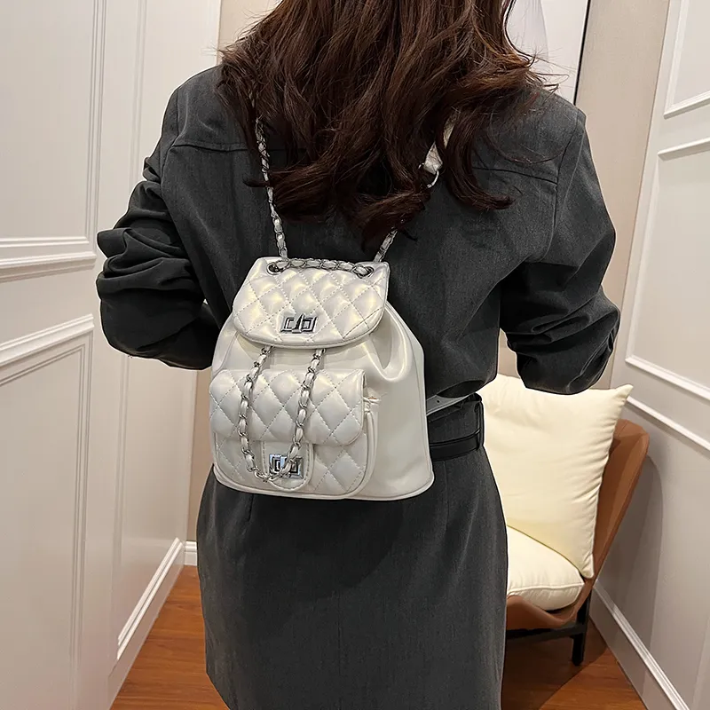 WXRX PU Backpack Women's Silver/Pearl White/Black-11