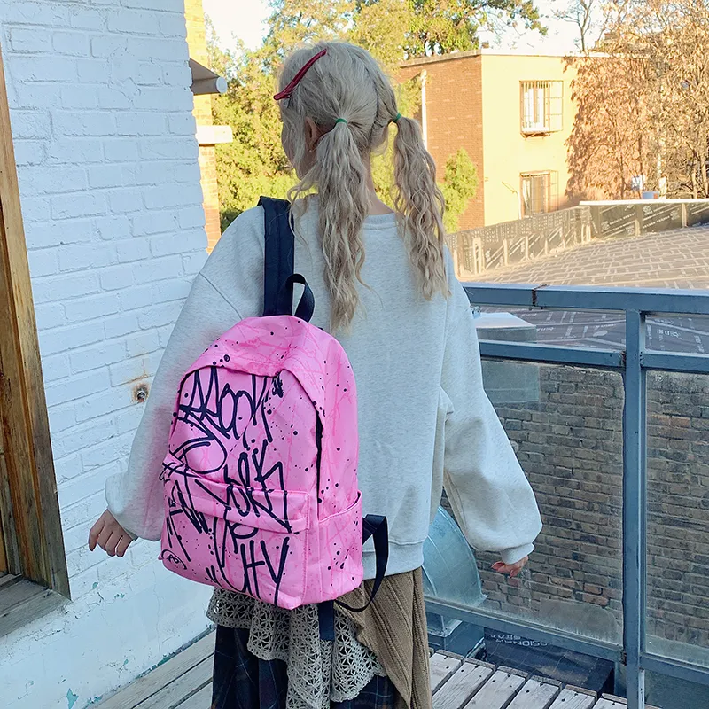 WXRX Nylon Fabric Backpack Women's Pink-1