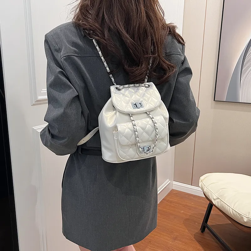 WXRX PU Backpack Women's Silver/Pearl White/Black-9