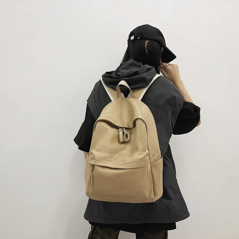 WXRX PU Backpack Unisex Brown/Khaki/Black-9