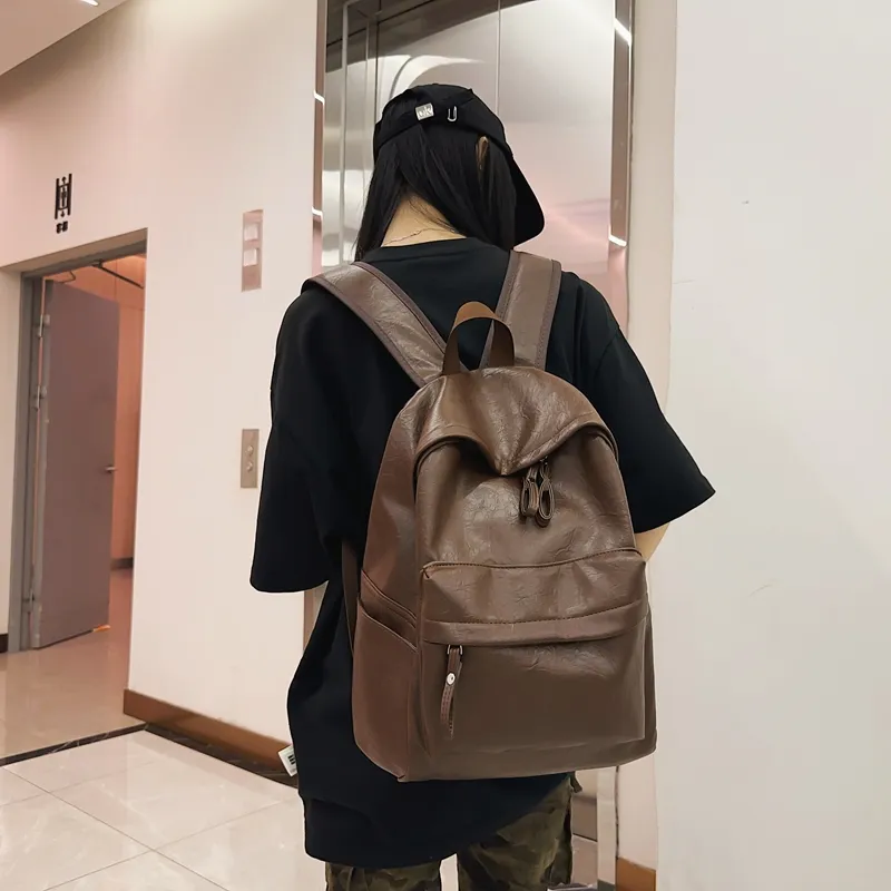 WXRX PU Backpack Unisex Brown/Khaki/Black-3