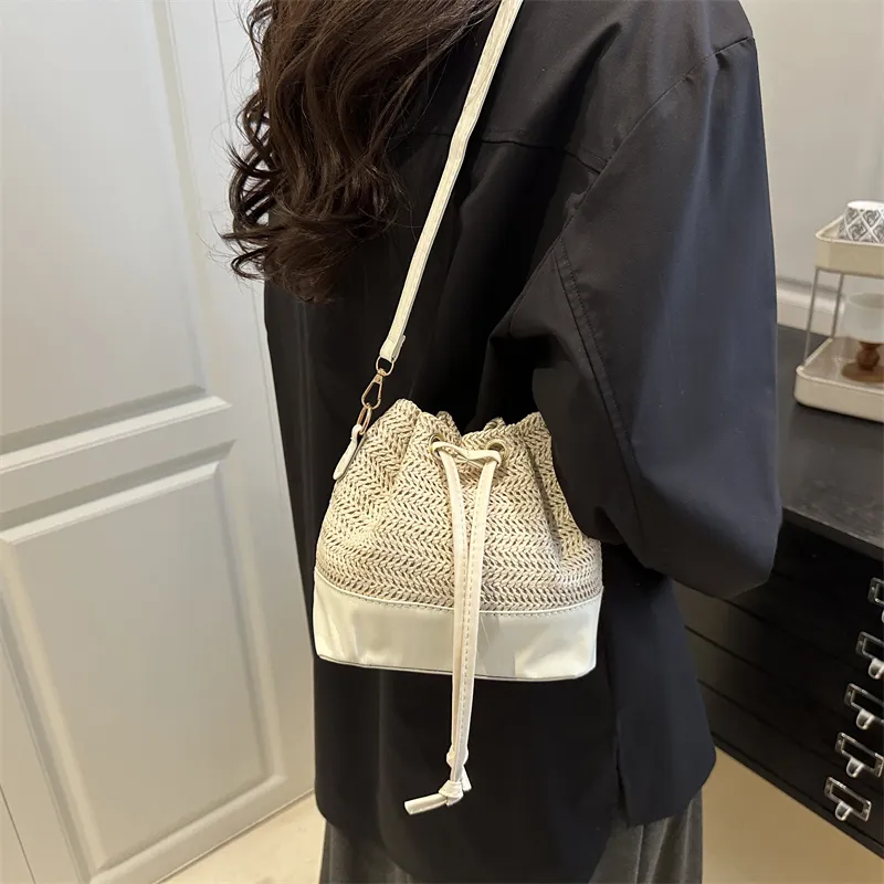 WXRX Woven Bucket Bag, Shoulder Bag Women's Ecru/Khaki-1