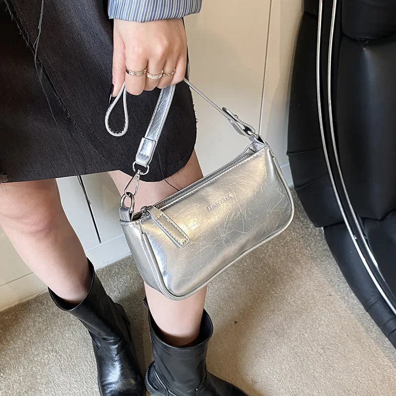 WXRX PU Shoulder Bag Women's Silver/Black/Khaki-1