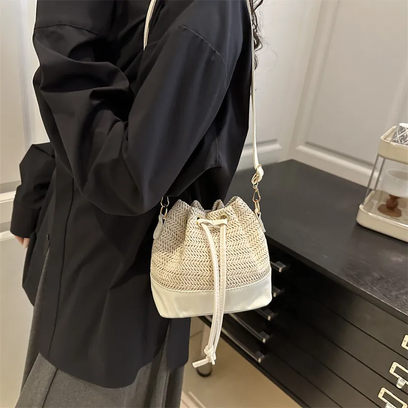 WXRX Woven Bucket Bag, Shoulder Bag Women's Ecru/Khaki-2