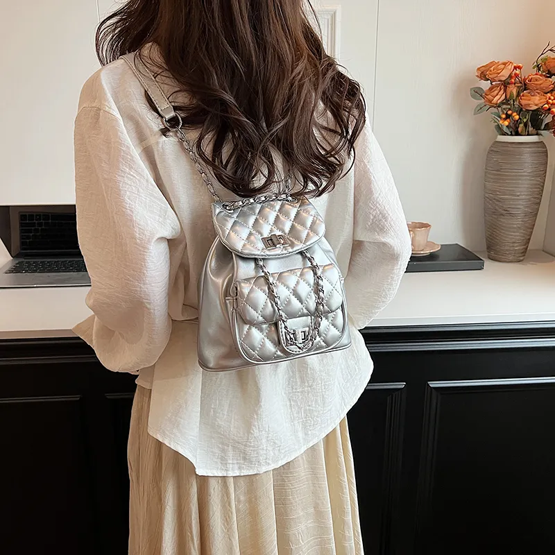 WXRX PU Backpack Women's Silver/Pearl White/Black-4
