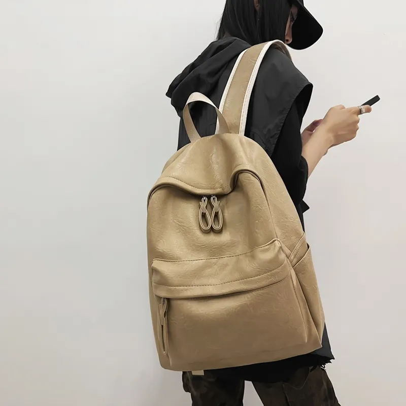 WXRX PU Backpack Unisex Brown/Khaki/Black-10