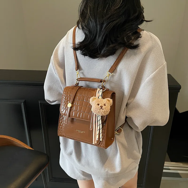 WXRX PU Backpack Women's Ecru/Silver/Burgundy/Brown Black-22