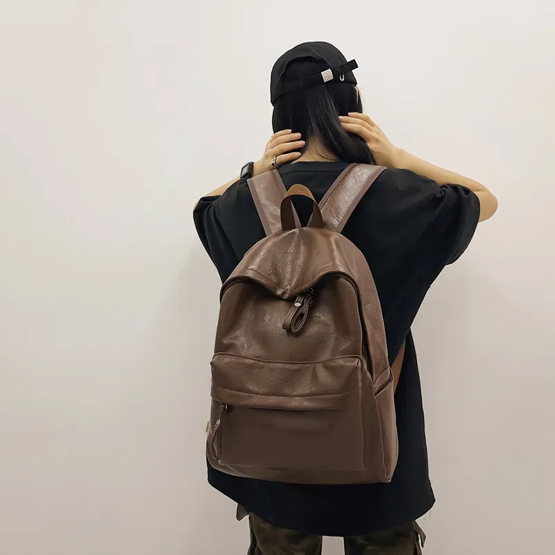 WXRX PU Backpack Unisex Brown/Khaki/Black-4