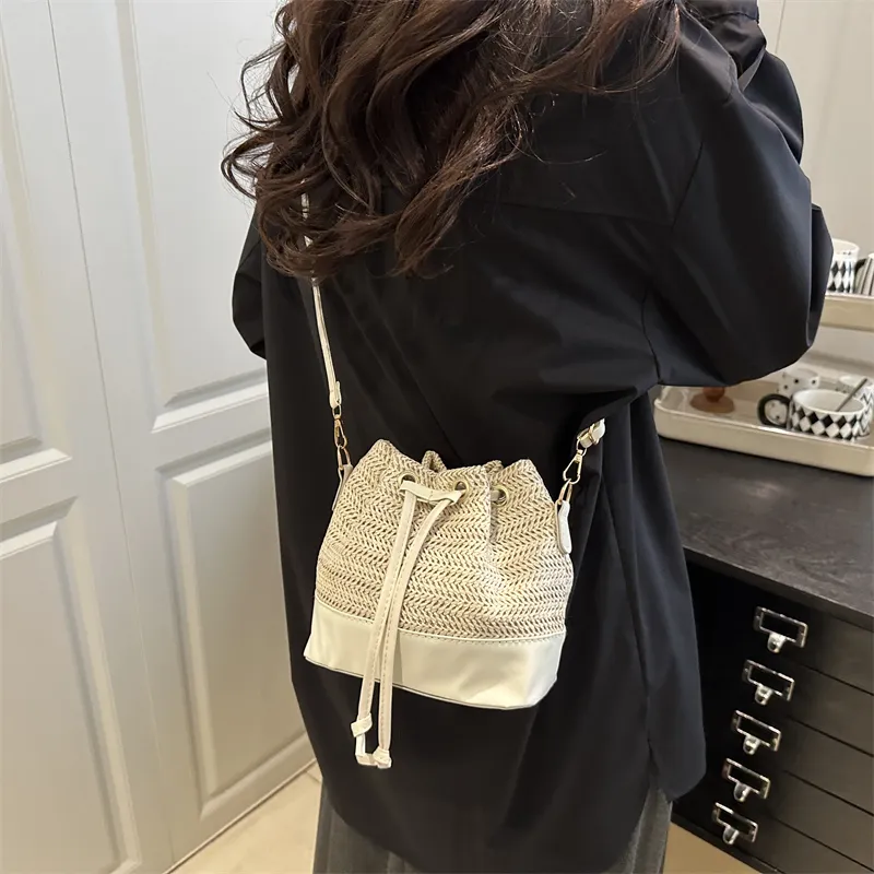 WXRX Woven Bucket Bag, Shoulder Bag Women's Ecru/Khaki-5
