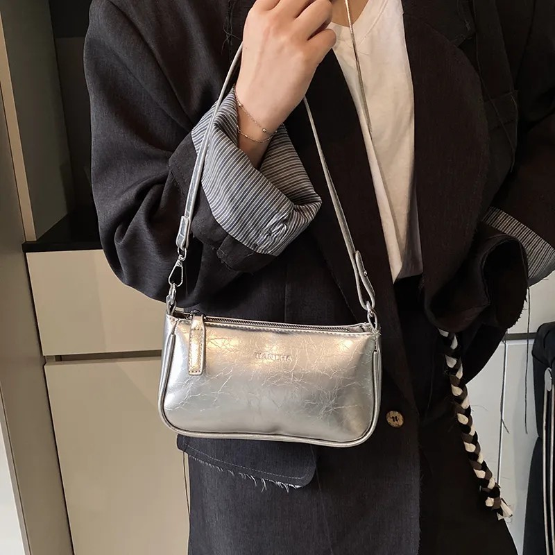 WXRX PU Shoulder Bag Women's Silver/Black/Khaki-2