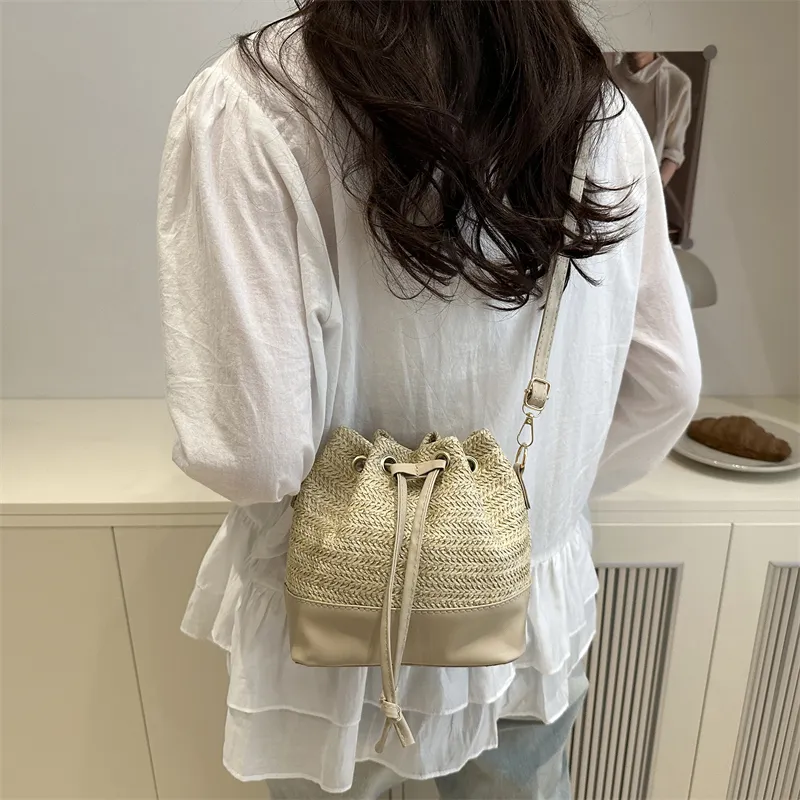 WXRX Woven Bucket Bag, Shoulder Bag Women's Ecru/Khaki-11