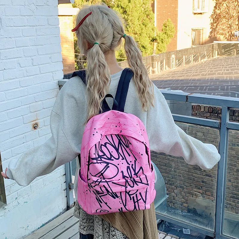 WXRX Nylon Fabric Backpack Women's Pink-2