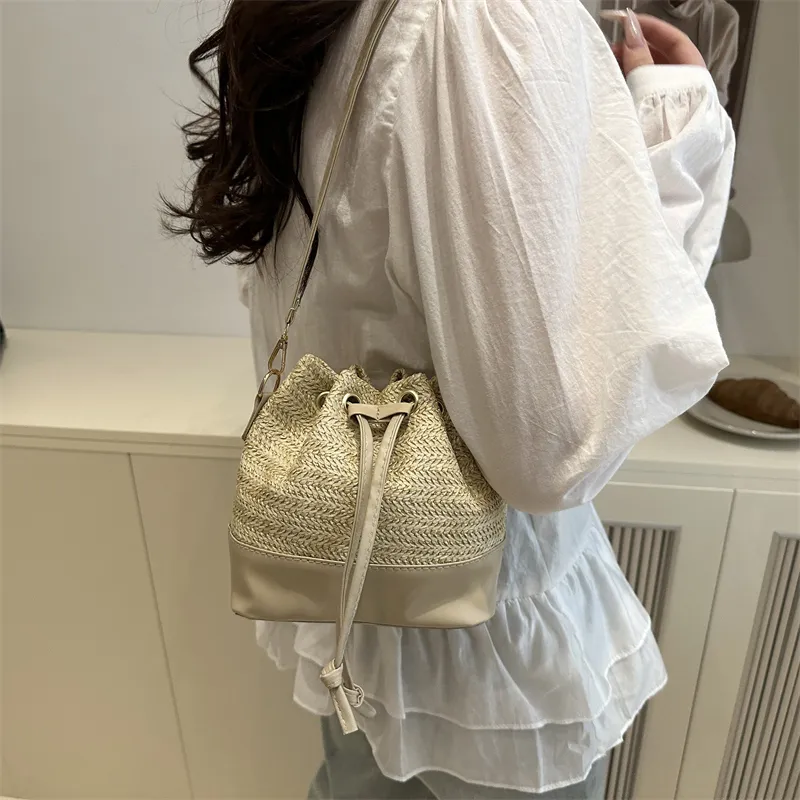 WXRX Woven Bucket Bag, Shoulder Bag Women's Ecru/Khaki-7