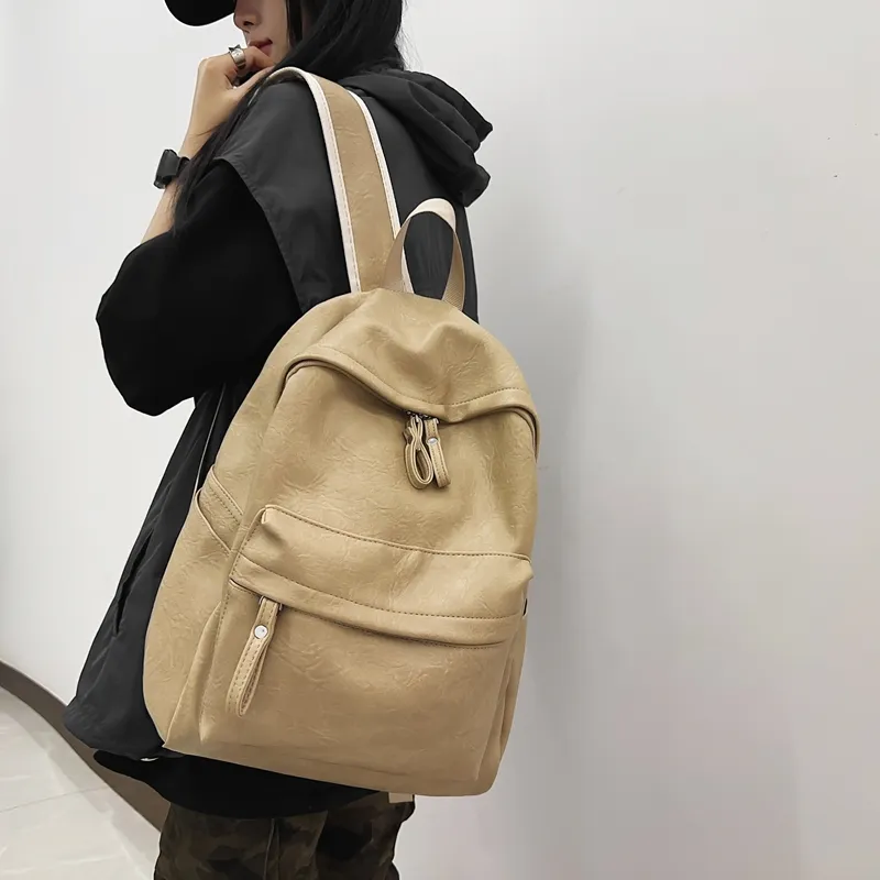 WXRX PU Backpack Unisex Brown/Khaki/Black-11