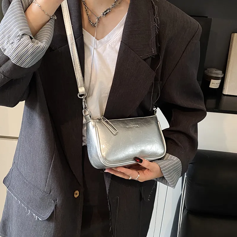 WXRX PU Shoulder Bag Women's Silver/Black/Khaki-3