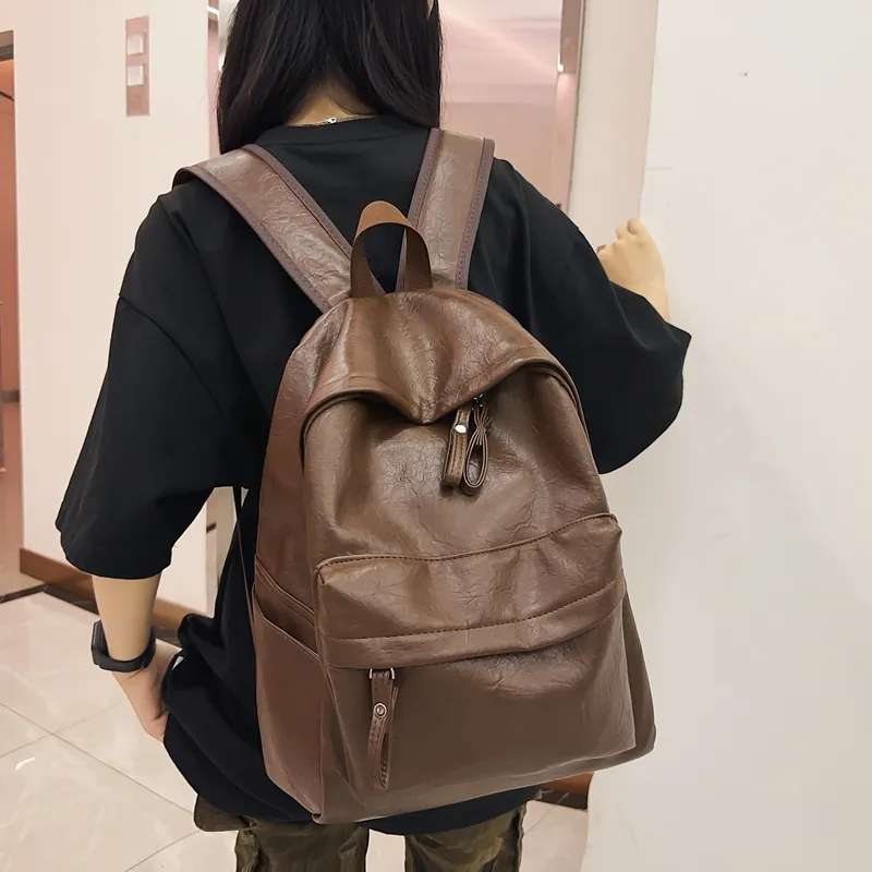 WXRX PU Backpack Unisex Brown/Khaki/Black-2