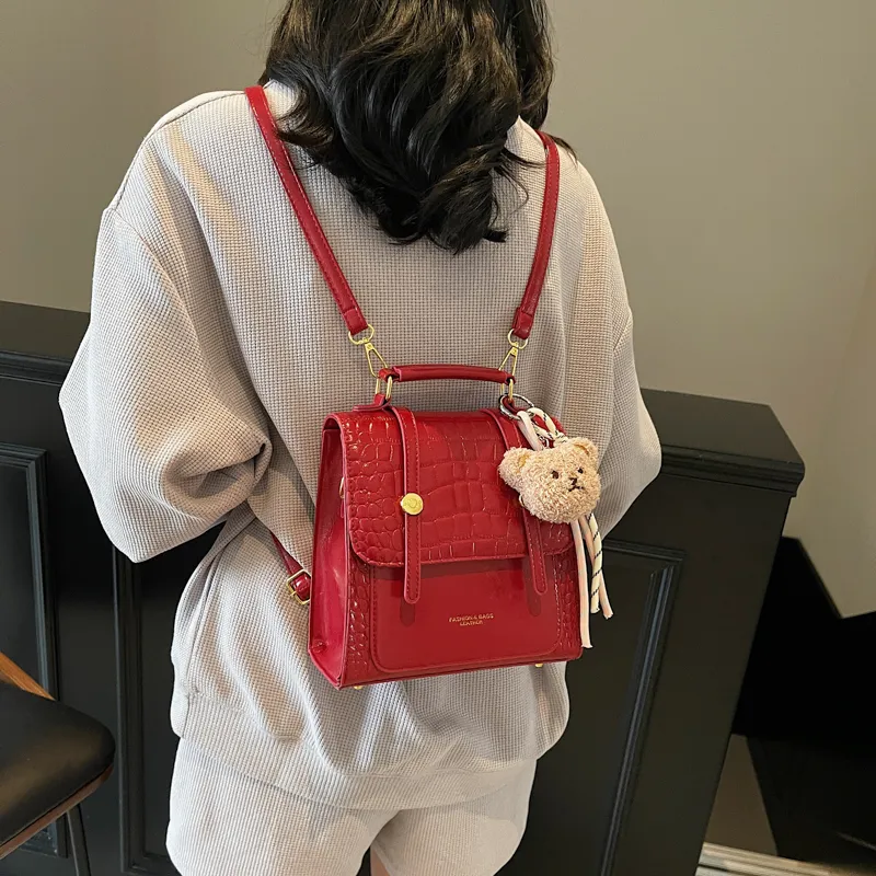 WXRX PU Backpack Women's Ecru/Silver/Burgundy/Brown Black-15