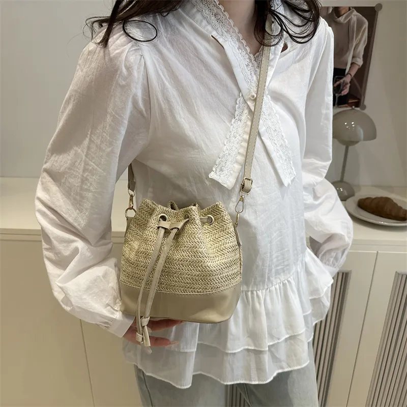 WXRX Woven Bucket Bag, Shoulder Bag Women's Ecru/Khaki-9