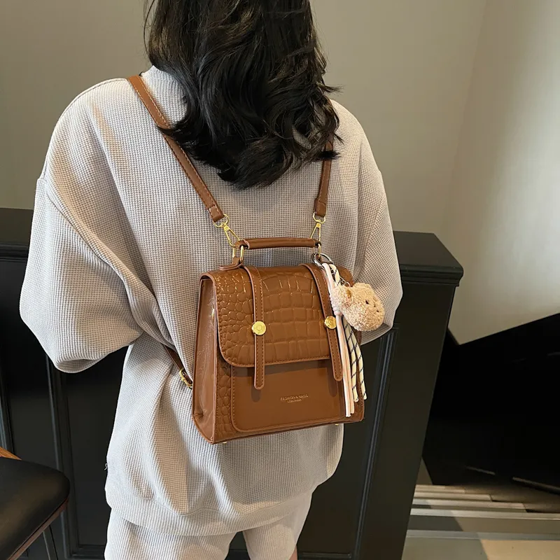 WXRX PU Backpack Women's Ecru/Silver/Burgundy/Brown Black-21