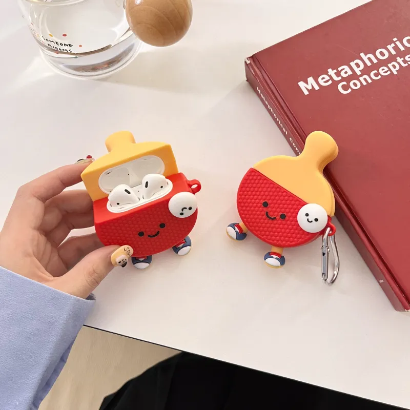CHRROTA Compatibility With Apple AirPods 4 Silicone Cartoon Rotating Table Tennis Headphone Cases-2