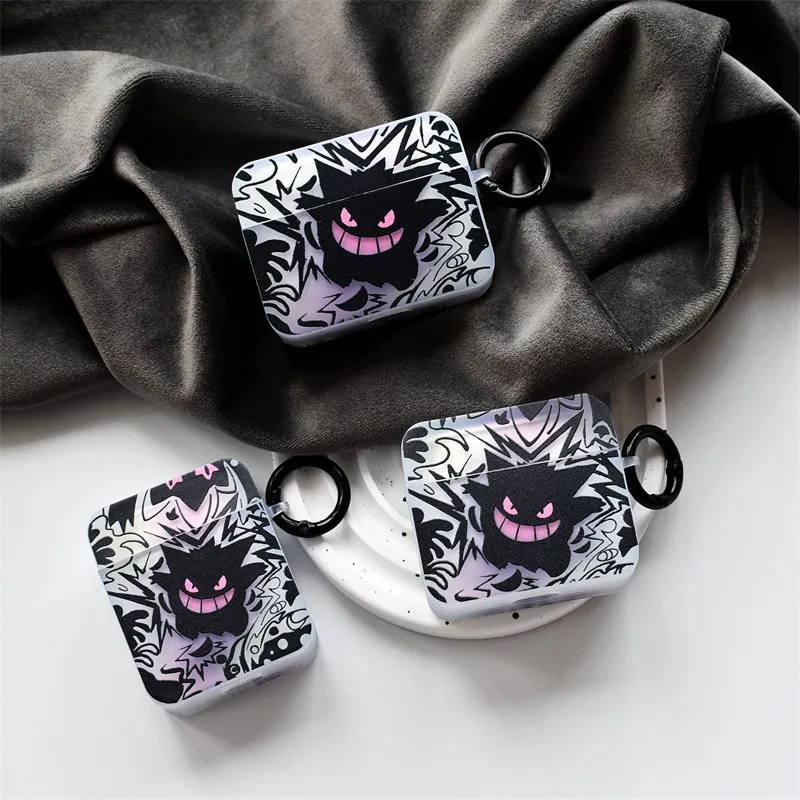 CHRROTA Compatibility With Apple AirPods Pro 2 Silicone Cartoon Black Purple Gengar Headphone Cases-1