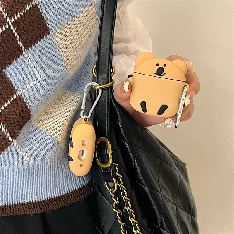 CHRROTA Compatibility With Apple AirPods 4 Silicone Cartoon Cute Persimmon Bear Headphone Cases-1