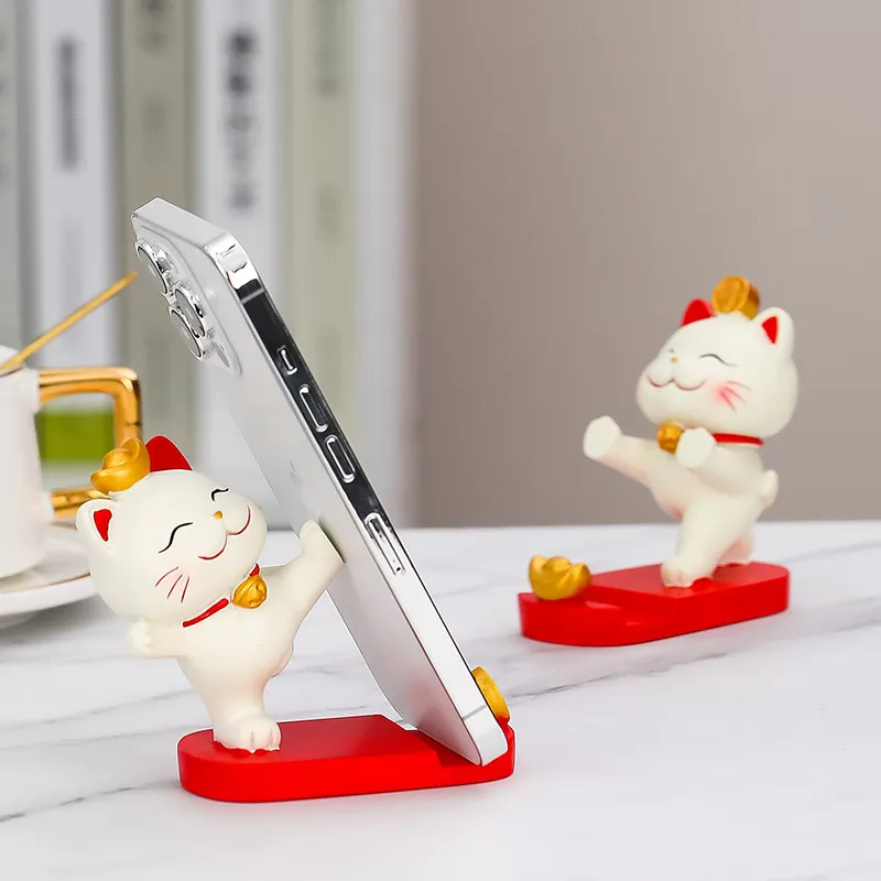 CHRROTA Phone Stands Floor Cartoon Lucky Cat Students' Lazy Drama Flat Little Cat Stand Desktop Office Ornament-3
