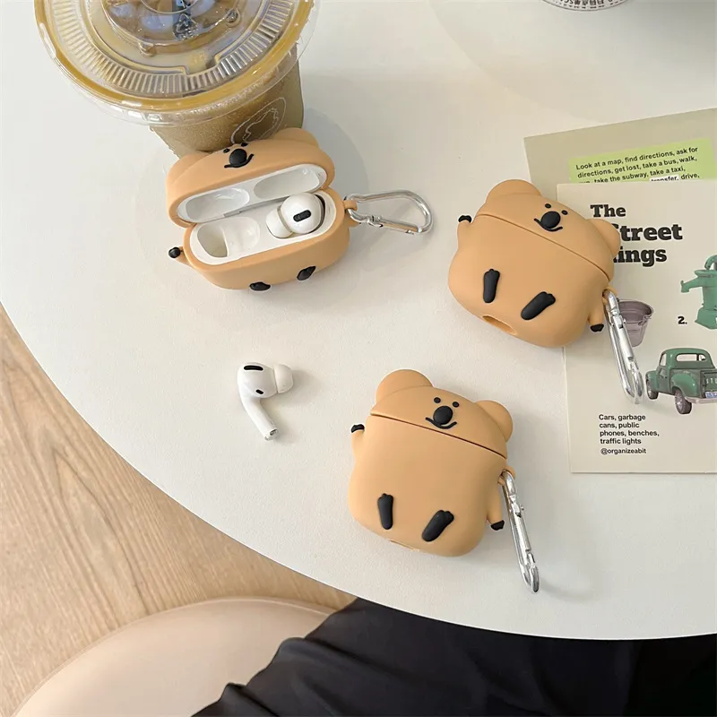 CHRROTA Compatibility With Apple AirPods 4 Silicone Cartoon Cute Persimmon Bear Headphone Cases-2