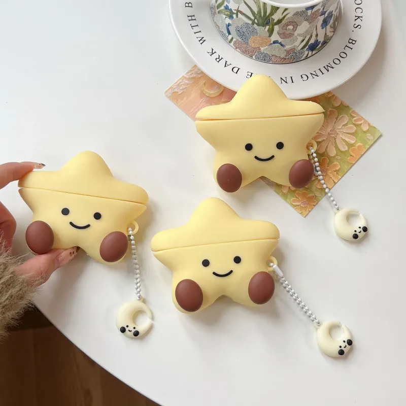 CHRROTA Compatibility With Apple AirPods 4 Silicone Cartoon Stars Soft Shell Headphone Protective Cover Headphone Cases-1