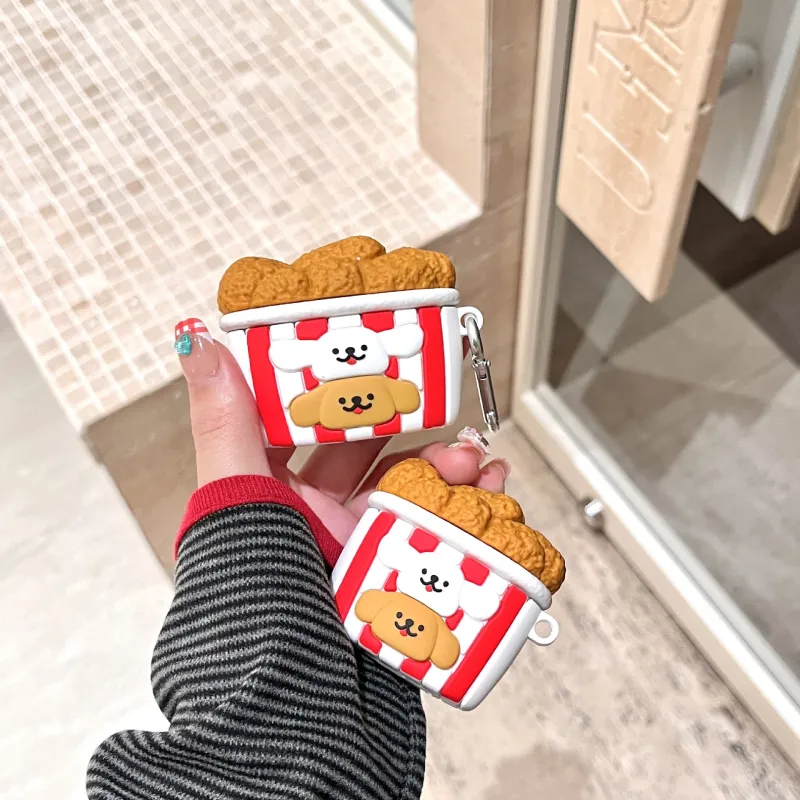 CHRROTA Compatibility With Apple AirPods 4 Silicone Cartoon Popcorn Puppy Headphone Cases-1
