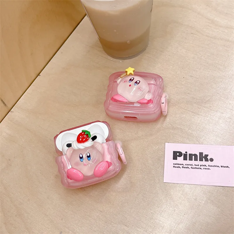 CHRROTA Compatibility With Apple AirPods Pro 2 Silicone Cartoon Cute 3D Effect Pink Kirby Headphone Cases-2