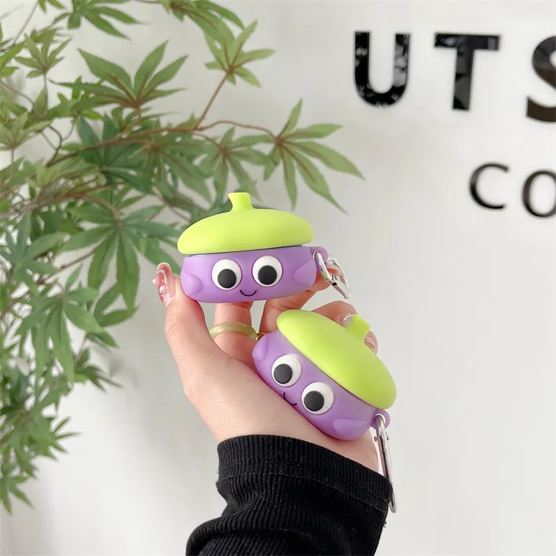 CHRROTA Compatibility With Samsung Buds Collection Silicone Cartoon Eggplant Impact Resistant Headphone Cases-3