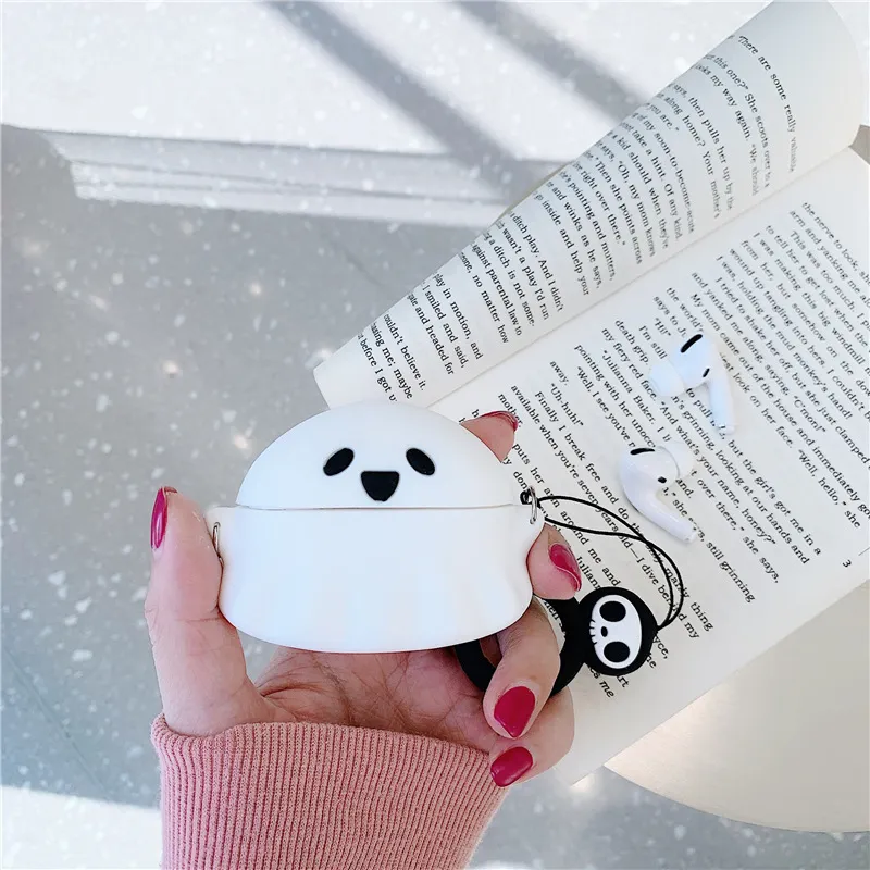 CHRROTA Compatibility With Apple AirPods 4 Silicone Cartoon Black White Ghost Headphone Cases-3