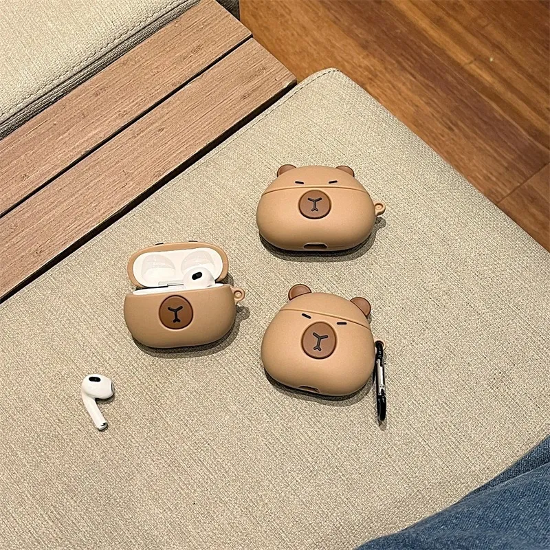 CHRROTA Compatibility With Apple AirPods 4 Silicone Cartoon Brown Bear Headphone Cases-1