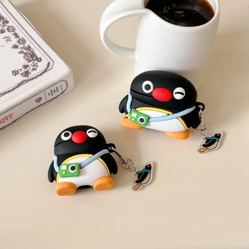 CHRROTA Compatibility With Apple AirPods 4 Silicone Camera Penguins Headphone Cases-1