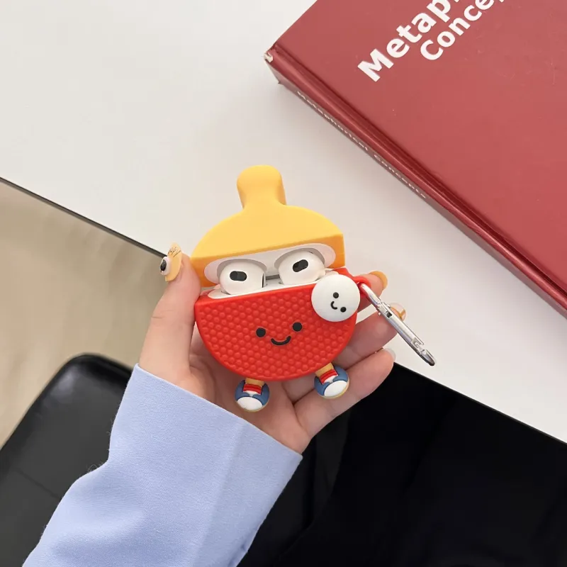 CHRROTA Compatibility With Apple AirPods 4 Silicone Cartoon Rotating Table Tennis Headphone Cases-1