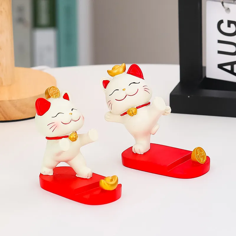 CHRROTA Phone Stands Floor Cartoon Lucky Cat Students' Lazy Drama Flat Little Cat Stand Desktop Office Ornament-4