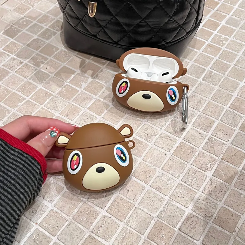 CHRROTA Compatibility With Apple AirPods 4 Silicone Cartoon Brown Truant Bear Headphone Cases-2