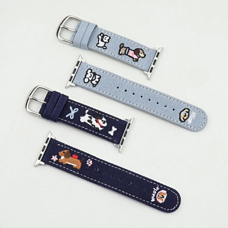 CHRROTA Watch Band Compatible With All Devices Denim Leather Material-1