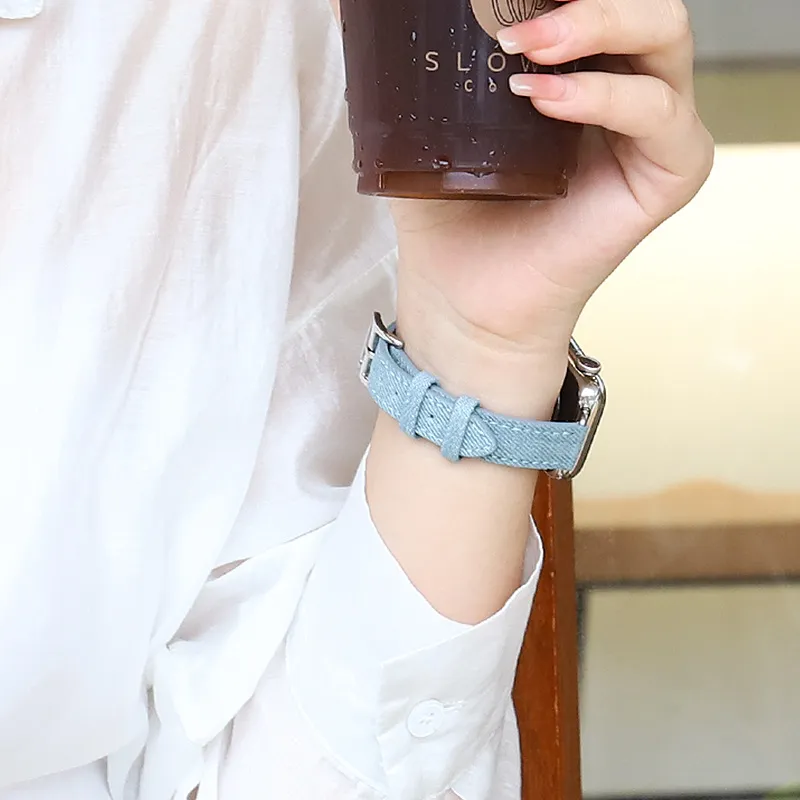 CHRROTA Compatible With Apple Devices Watch Band Denim Material-3