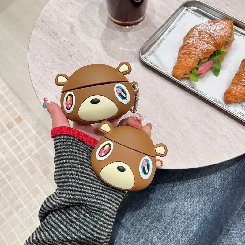 CHRROTA Compatibility With Apple AirPods 4 Silicone Cartoon Brown Truant Bear Headphone Cases-1