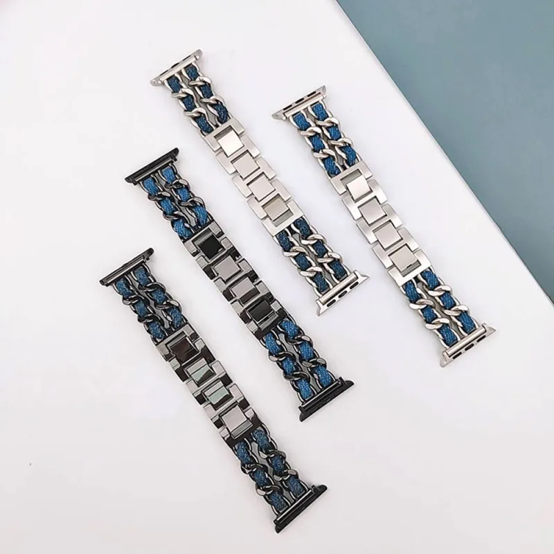 CHRROTA Watch Band Compatible With All Devices Denim, Metal-3
