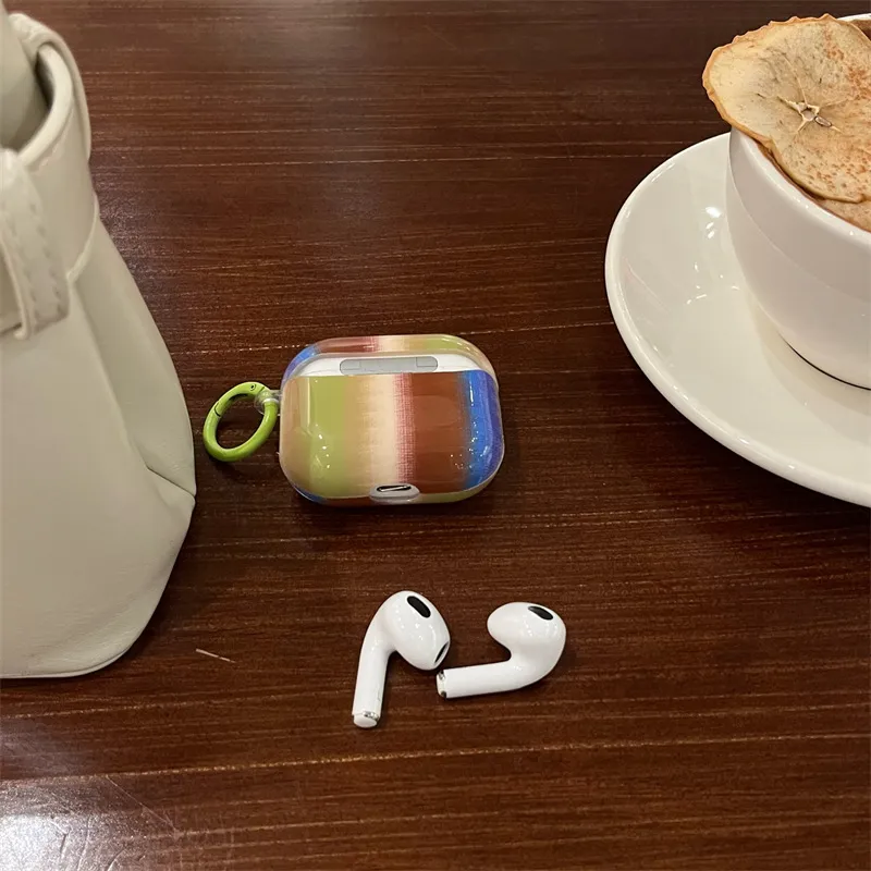 CHRROTA Compatibility With Apple AirPods 4 TPU Green Brown Color Block Stripes Protective Cover Headphone Cases-3