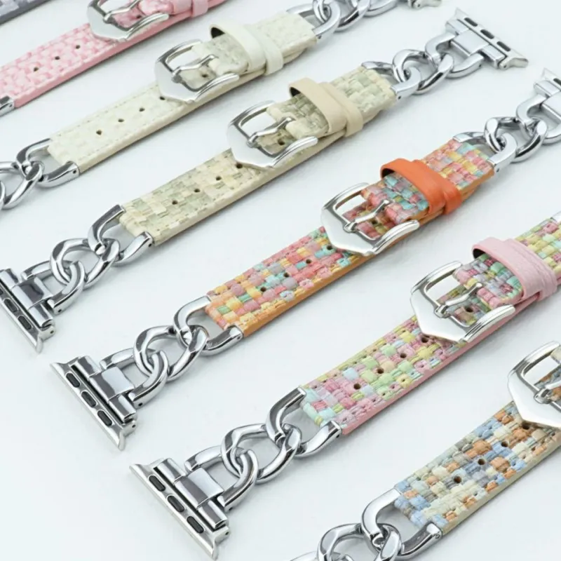 CHRROTA Compatibility S10 Apple Watch Iwatch10/98765SE New Single Breasted Metal Patchwork Leather Strap Watch Bands-11