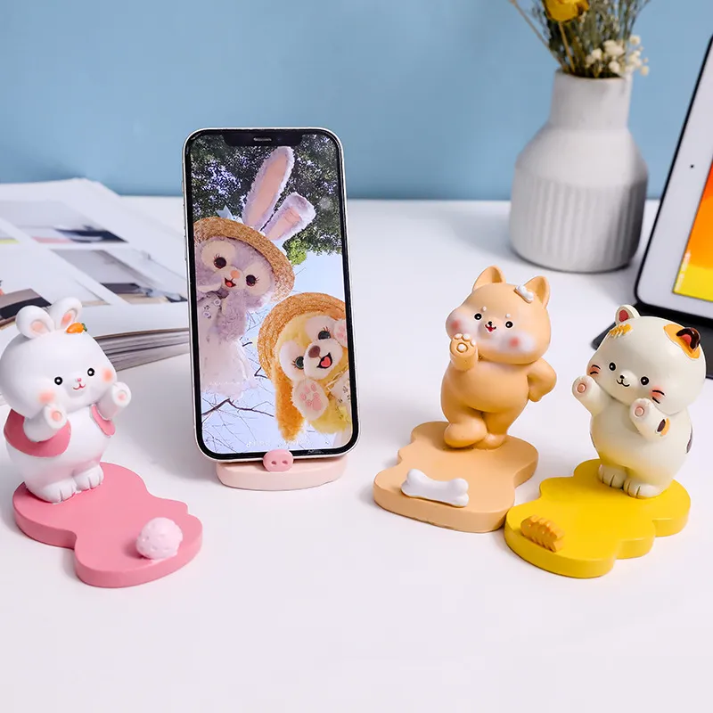 CHRROTA Healing-Themed Cartoon Elegant Dog Phone Stand Ornament Resin Craft For Binge-Watching Floor-3