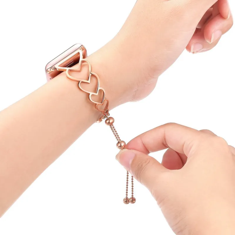 CHRROTA Compatibility With Apple IWatch 8th Generation 7654SE Heart Stainless Steel Metal Strap Watch Strap-6