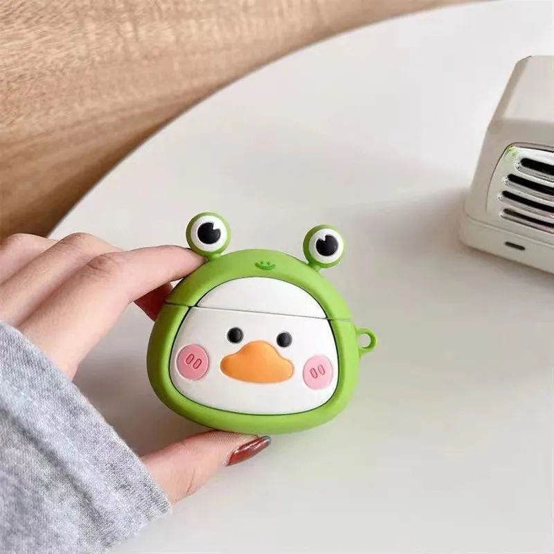 CHRROTA Compatibility With Apple AirPods 4 Silicone Cartoon Cute Frog Duck Headphone Cases-1