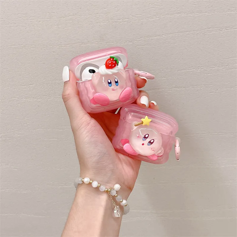 CHRROTA Compatibility With Apple AirPods Pro 2 Silicone Cartoon Cute 3D Effect Pink Kirby Headphone Cases-1
