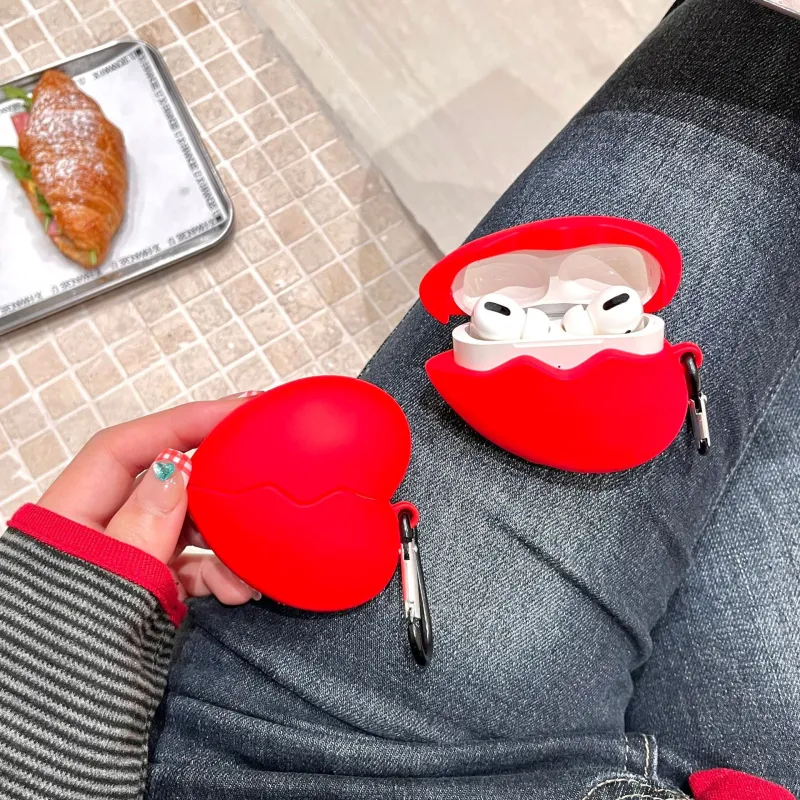 CHRROTA Compatibility With Apple AirPods 4 Silicone Cartoon Red Heart Headphone Cases-1